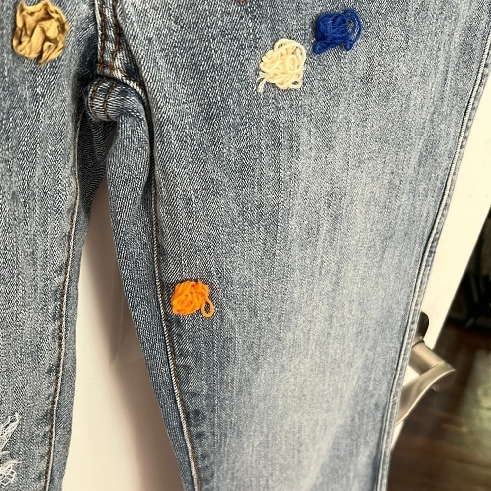 Custom Floral Embellished wide leg flare low rise J. Galt Shanghai Jeans small - Picture 9 of 11